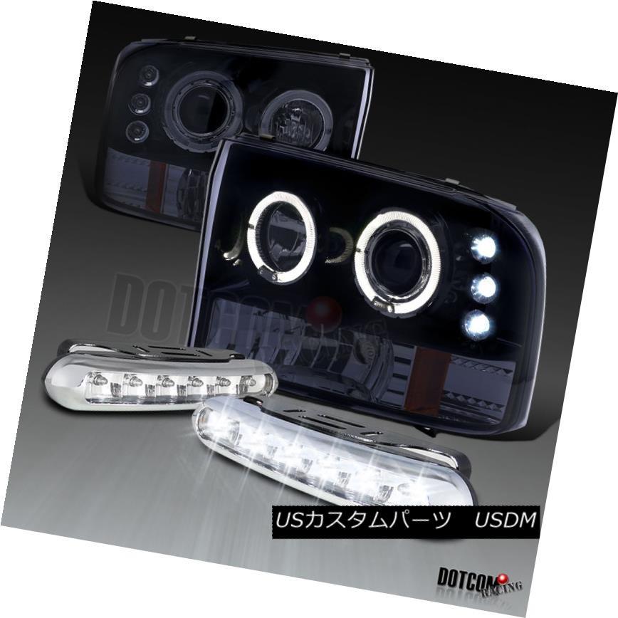 ヘッドライト Glossy Black 1999-2004 Ford F250 Haloプロジェクターヘッドライト+ LED DRLフォグランプ Gl