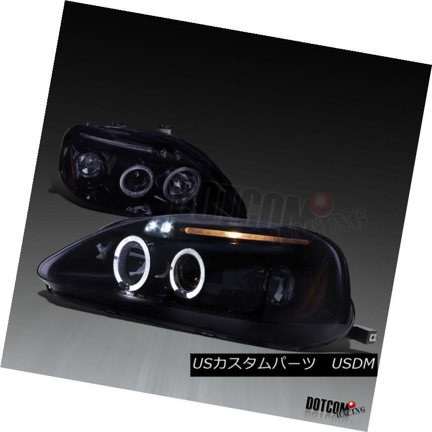 ヘッドライト 1999?2000年ホンダシビックEK LEDハロープロジェクターヘッドライト光沢のある黒ランプ For 1999-2000 Honda