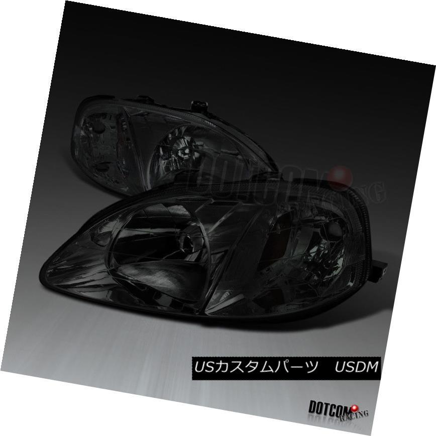 ヘッドライト Fit 1999-2000 Honda Civic 2/3/4 Drクロームスモークヘッドライトヘッドランプ左右+ Fit 1999-2