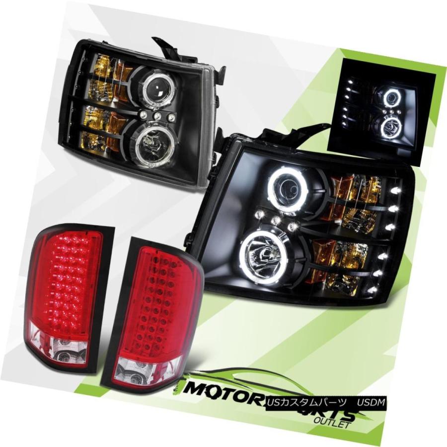 ヘッドライト [CCFL Halo] 2007-2013 Chevy Silveradoブラックヘッドライト+ LEDブレーキテールライトセット [C