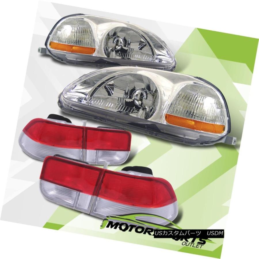 ヘッドライト 1996-1998 Honda Civic 2DRクロームヘッドライト+レッドクリアテールライトコンボ 1996-1998 Honda