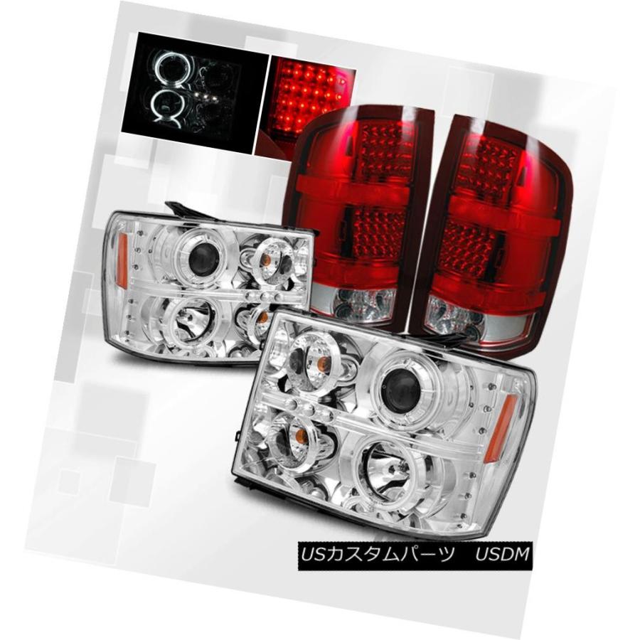 前照灯 07-13 GMC Sierra Chrome映写機前照灯CCFL Halo / Red Clear LED尾っぽ照明ランプ ライト、レンズ-車、バイク、自転車