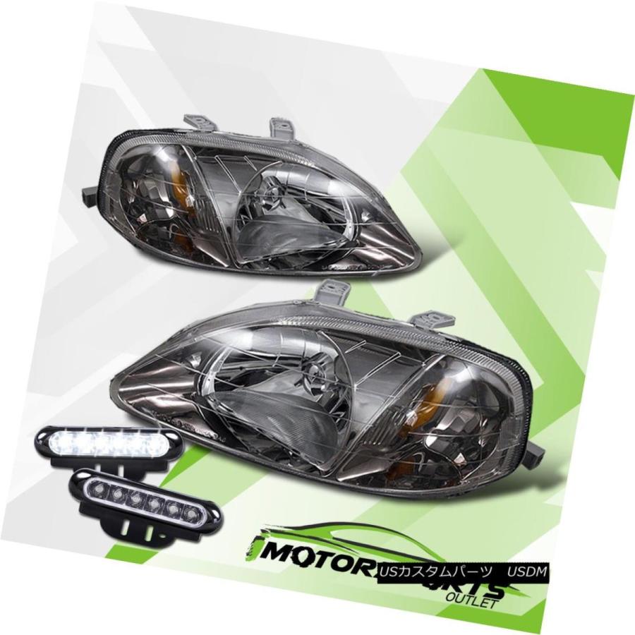 ヘッドライト [Gunmetal] 1999 2000 Honda Civic 2/3 / 4Dr JDMスタイルヘッドライトヘッドランプ+ BDRL