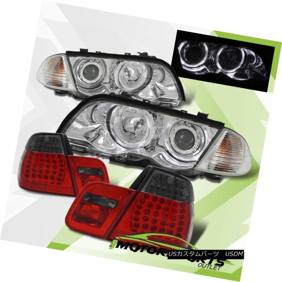 ヘッドライト 99-01 BMW E46 4DRクロームプロジェクターヘッドライトHalo / Red Smoke LEDテールランプ 99-01 B