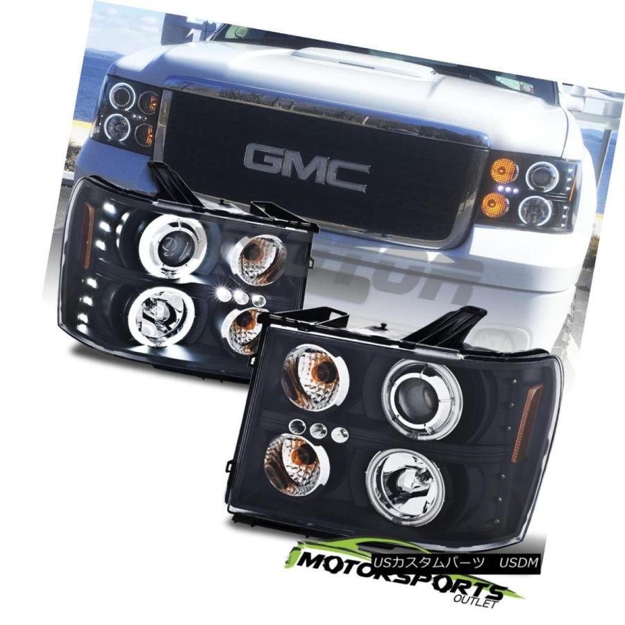 ヘッドライト [CCFL Halo] 2007-2013 GMC Sierra 1500/2500/3500 LEDプロジェクターブラックヘッドライト