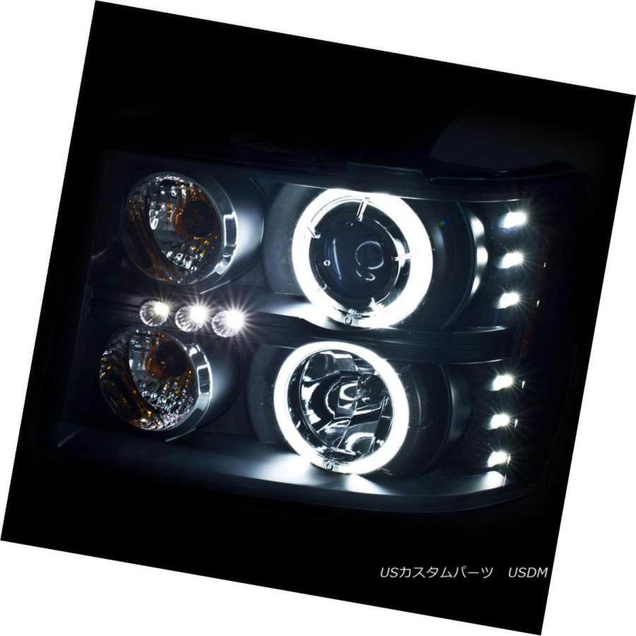 ヘッドライト [CCFL Halo] 2007-2013 GMC Sierra 1500/2500/3500 LEDプロジェクターブラックヘッドライトの画像