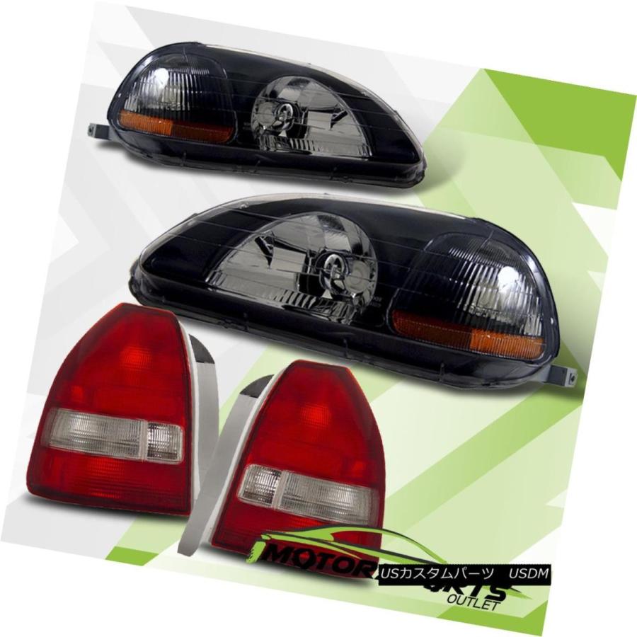 前照灯 1996-1998 Honda Civic 3DRハッチバックヘッドライト+ JDMレッドクリアテールライトコンボ 1996-1998 自動車-ライト、レンズ-その他ライト