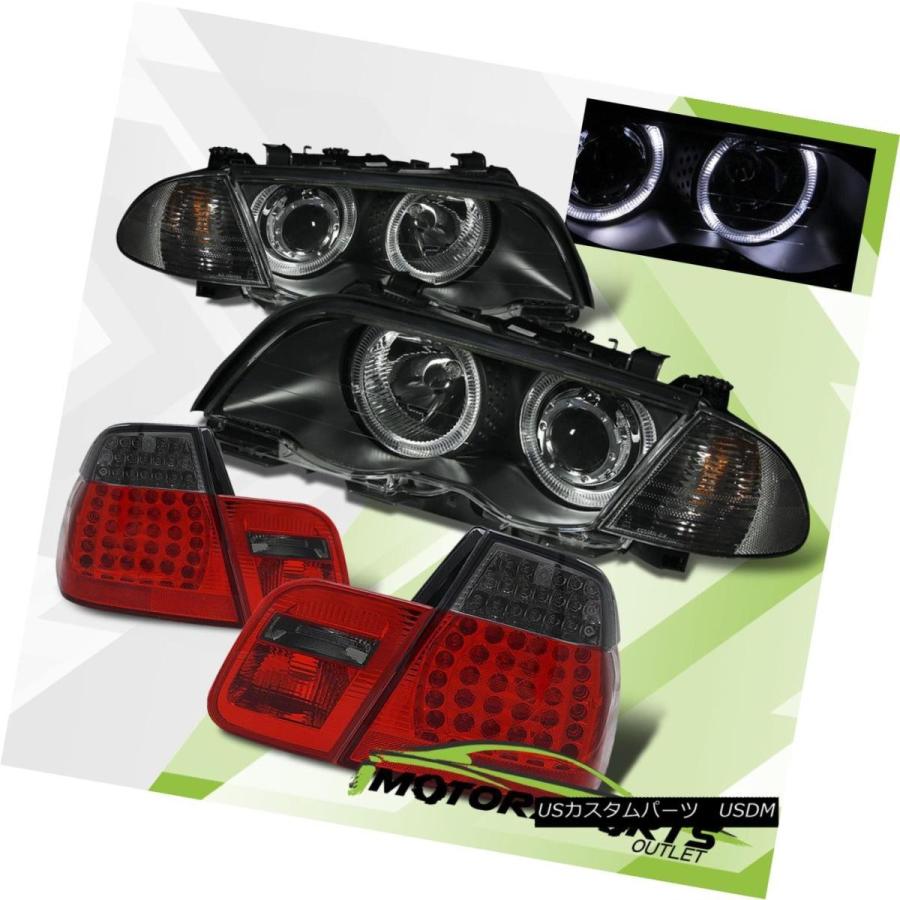 ヘッドライト 99-01 BMW E46 4DR黒プロジェクターヘッドライトHalo BLK / Red Smoke LEDテールランプ 99-01