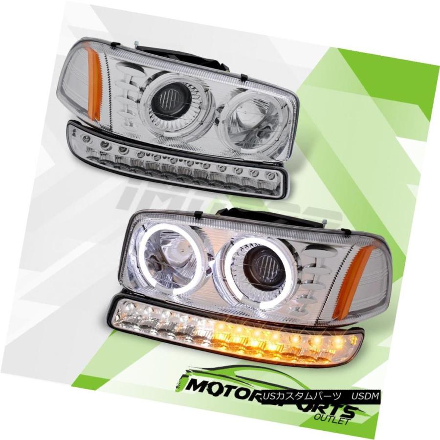 ヘッドライト [LED Halo] 1999-2007 GMC Sierra / 00-06ユーコンプロジェクターヘッドライト+ LEDバンパーセット
