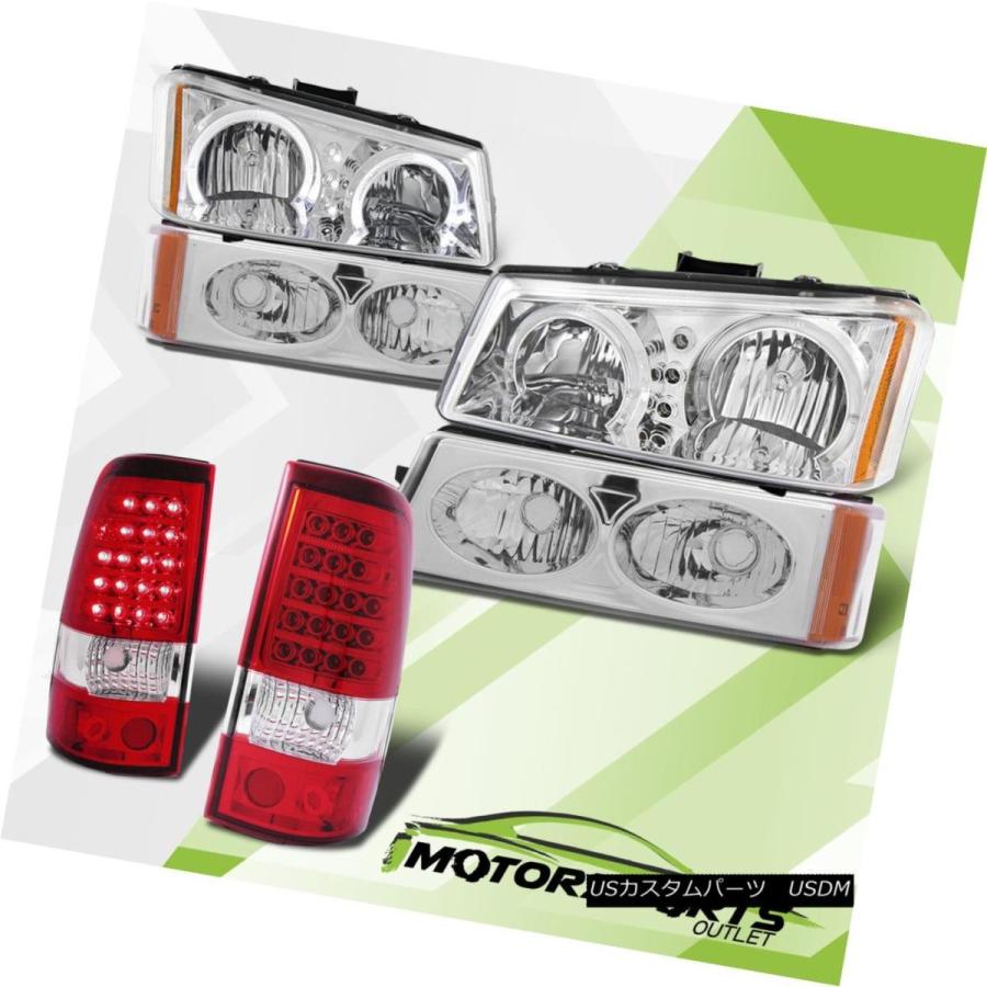 前照灯 [LED Halo] 2003-2006シボレーシルバラードクロームヘッドライト+赤いこと読みやすいLEDテールランプ [LED Halo] 車、バイク、自転車-自動車-ライト、レンズ