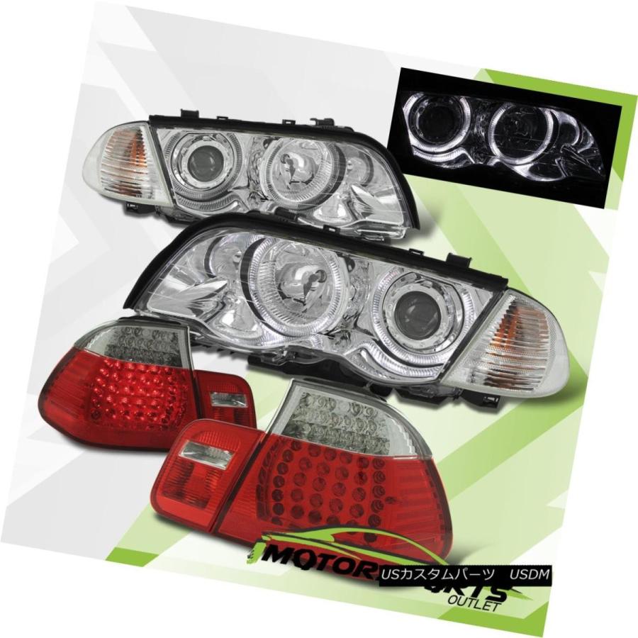 ヘッドライト 99-01 BMW E46 4DRクロームプロジェクターヘッドライトHalo / Red Clear LEDテールランプ 99-01 B