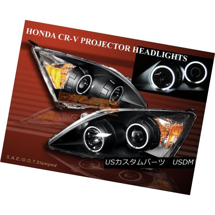 前照灯 07-2011ホンダCR-V CRVツインハローエンジェルアイズプロジェクターヘッドライトCCFL BLACK NEW 07-2011 車、バイク、自転車-ライト、レンズ-自動車