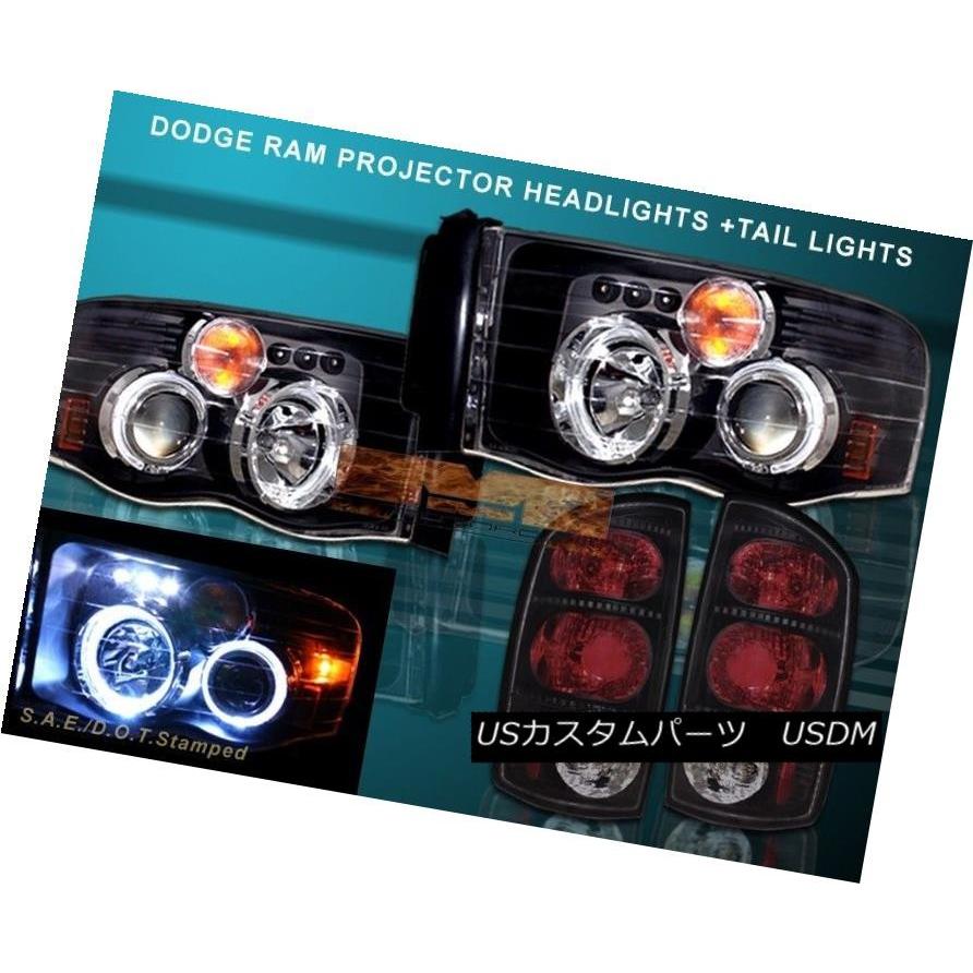 前照灯 02-05 Dodge Ram 1500/2500/3500ピックアップハロープロジェクターHL LED + BLK雲煙TL 02- 車、バイク、自転車-ライト、レンズ-その他ライト