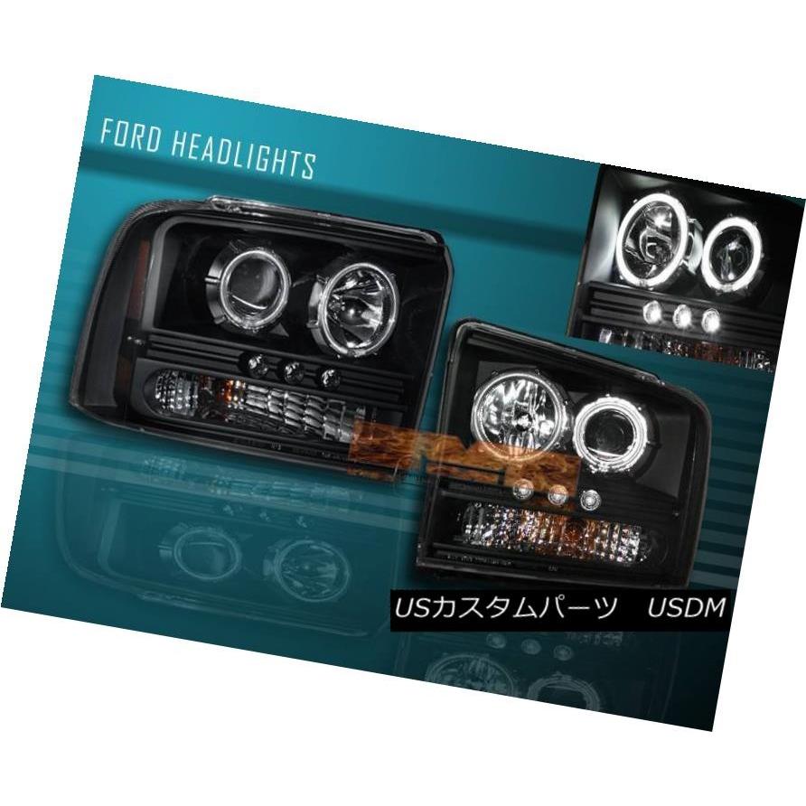 ヘッドライト 05-07フォードF250 F350 CCFLデュアルハロープロジェクターヘッドライトW / LED + BLKテールライト 05-07の画像