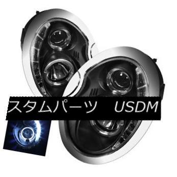 ヘッドライト ミニクーパー02-06シングルHalo Daytime Running DRL LEDブラックプロジェクターヘッドライト Mini Co