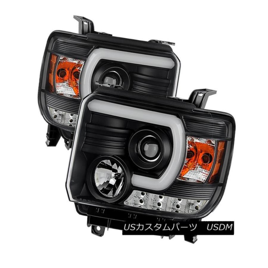 ヘッドライト GMC 2014-2016シエラブラックDRL LEDチューブスタイルプロジェクターヘッドライトペアセット GMC 2014-2016