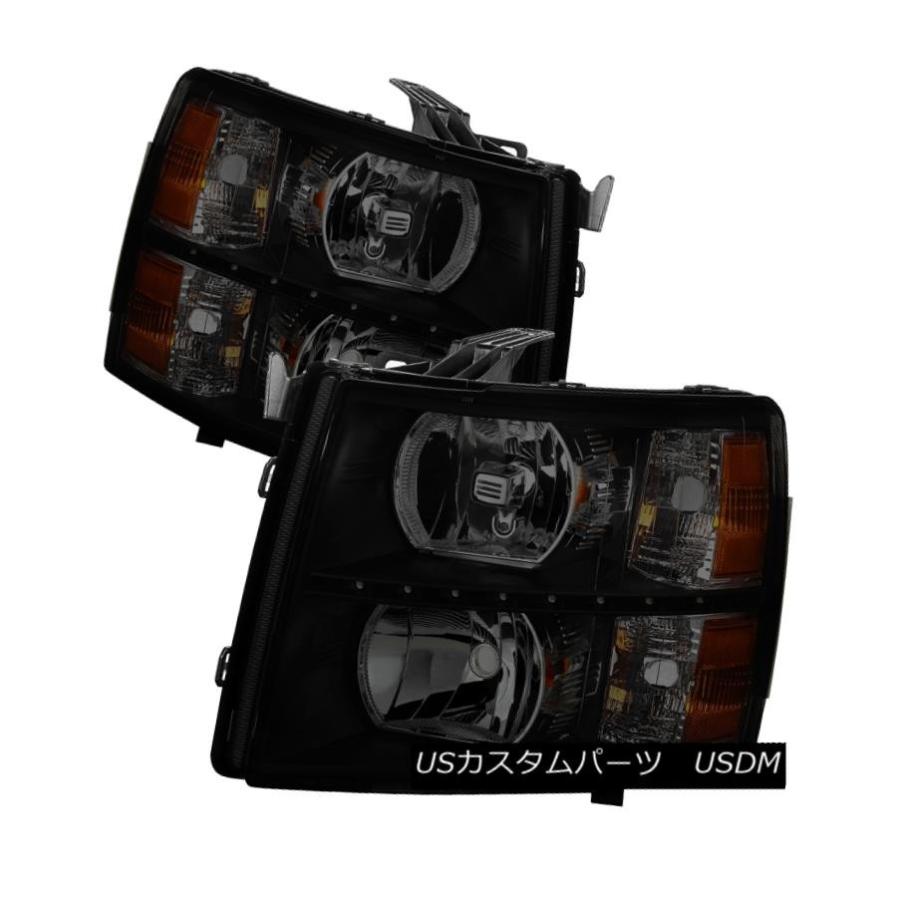ヘッドライト シボレー07-13シルバラードブラックハウジングスモークレンズ交換用LEDヘッドライトペア Chevy 07-13 Silverado