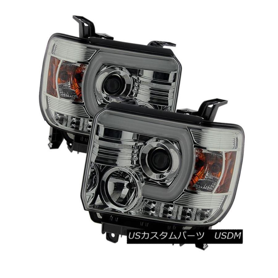 ヘッドライト GMC 2014-2016 Sierra Smoke DRL LEDチューブスタイルプロジェクターヘッドライトペア GMC 2014-2