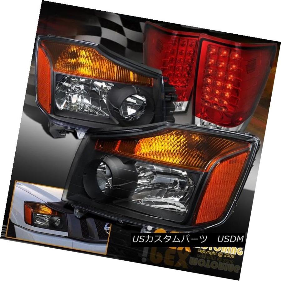 ヘッドライト すべての2004?2014日産タイタンブラックヘッドライト+ブライトLEDレッドテールライト For All 2004-2014 Nis