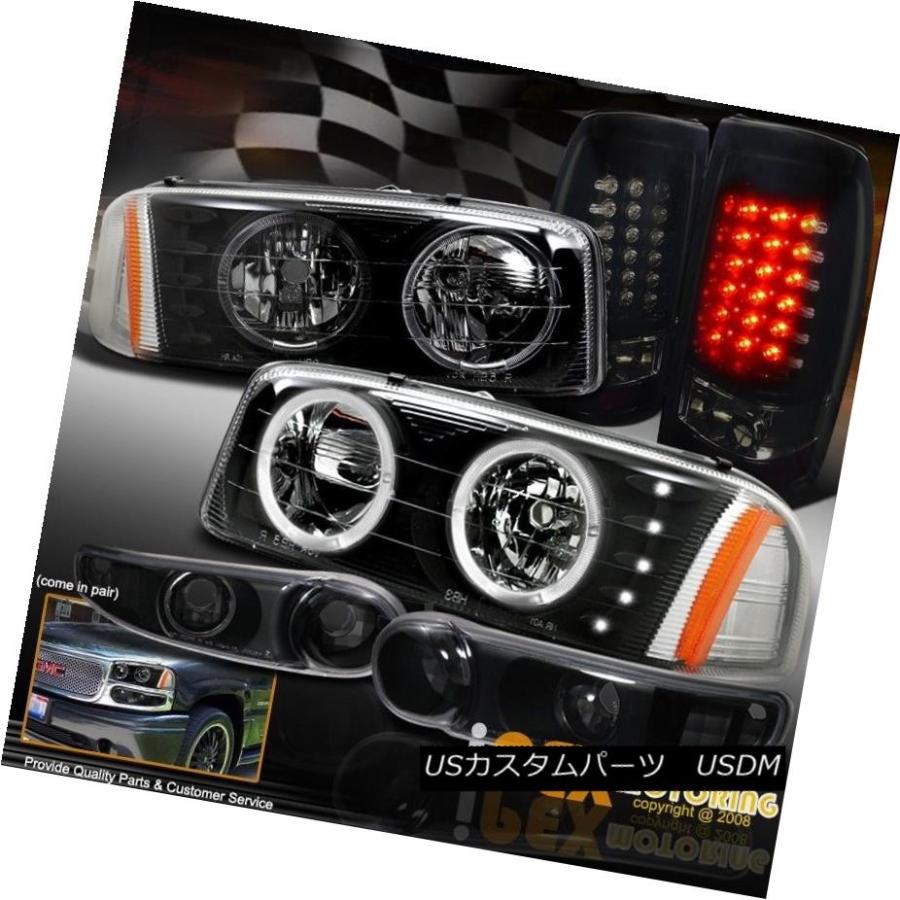 ヘッドライト 2002年GMCシエラデナリデュアルハローLEDブラックヘッドライト+ダークスモークテールライト 2002 2003 GMC Sierr