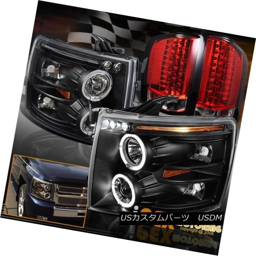 ヘッドライト 07-14シボレーシルバラードハローブラックプロジェクターヘッドライト+ウルトラLEDテールライトレッド 07-14 Chevy Sil
