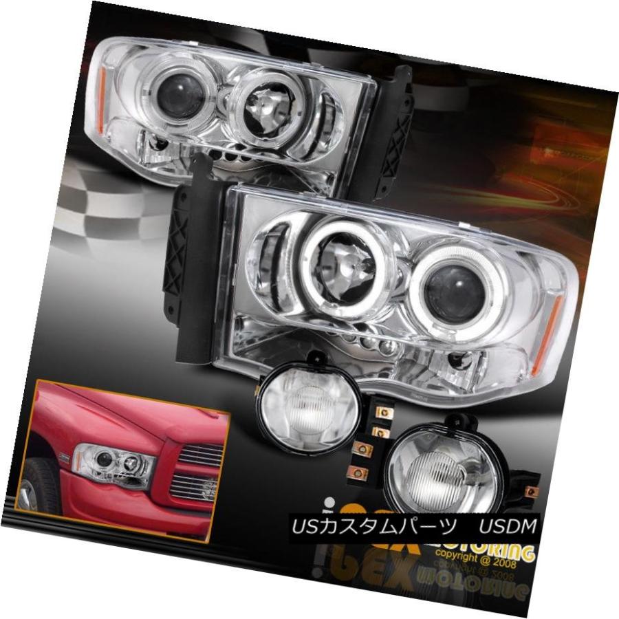 前照灯 NEW 2002-2005ドッジランデュアルヘイロープロジェクターLED前照灯+フォグライトクローム NEW For 2002-2 ライト、レンズ-自動車