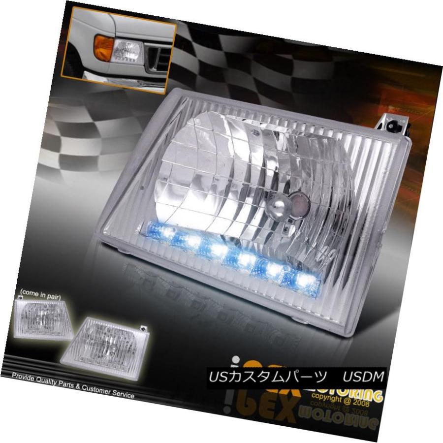 ヘッドライト 92-04 Ford Econoline「SMD / LED」DRL信号クロームOEMヘッドライトランプペアLH + RH 92-04