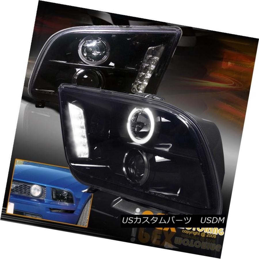 ヘッドライト 2005-2009フォードマスタングデュアルヘイロープロジェクター用LEDヘッドライト（シャイニーブラック） For 2005-2009