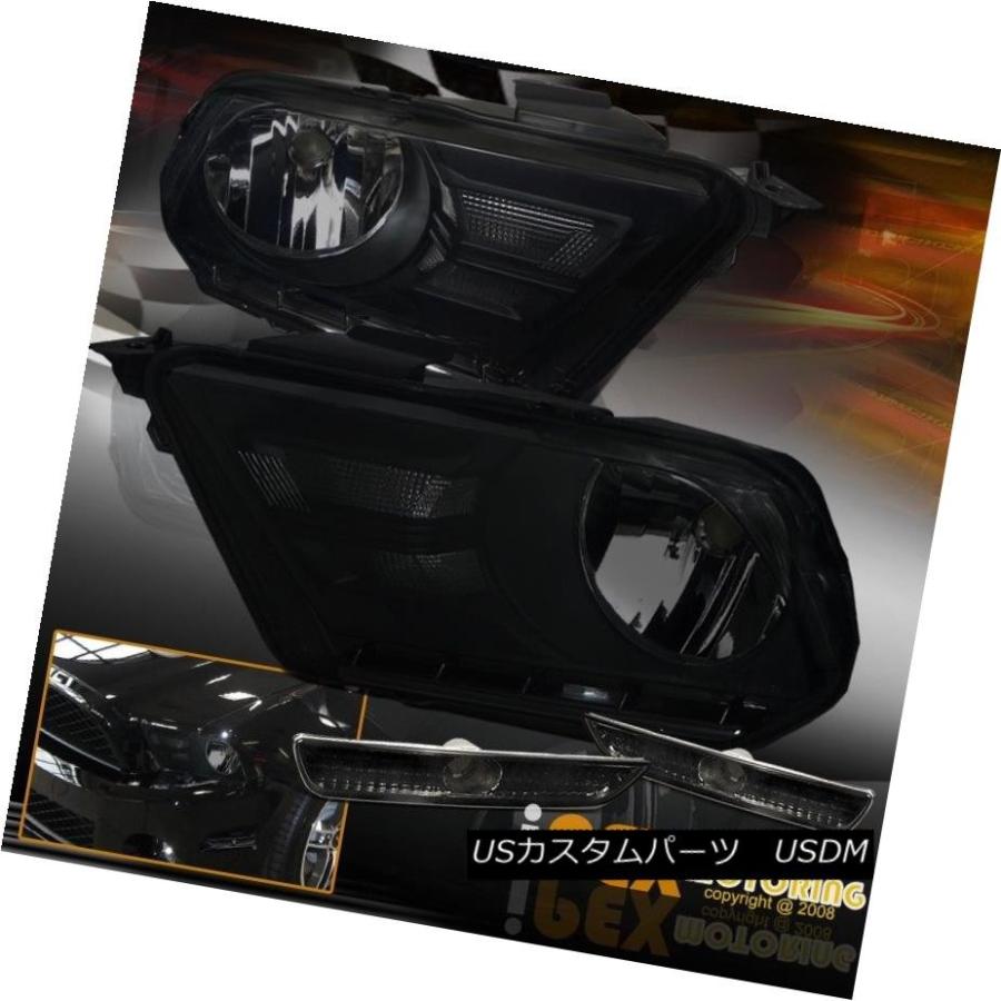 ヘッドライト 2010-2014 Ford Mustang BlackOutスモークヘッドライト+フロントバンパーマーカーライト For 2010-2