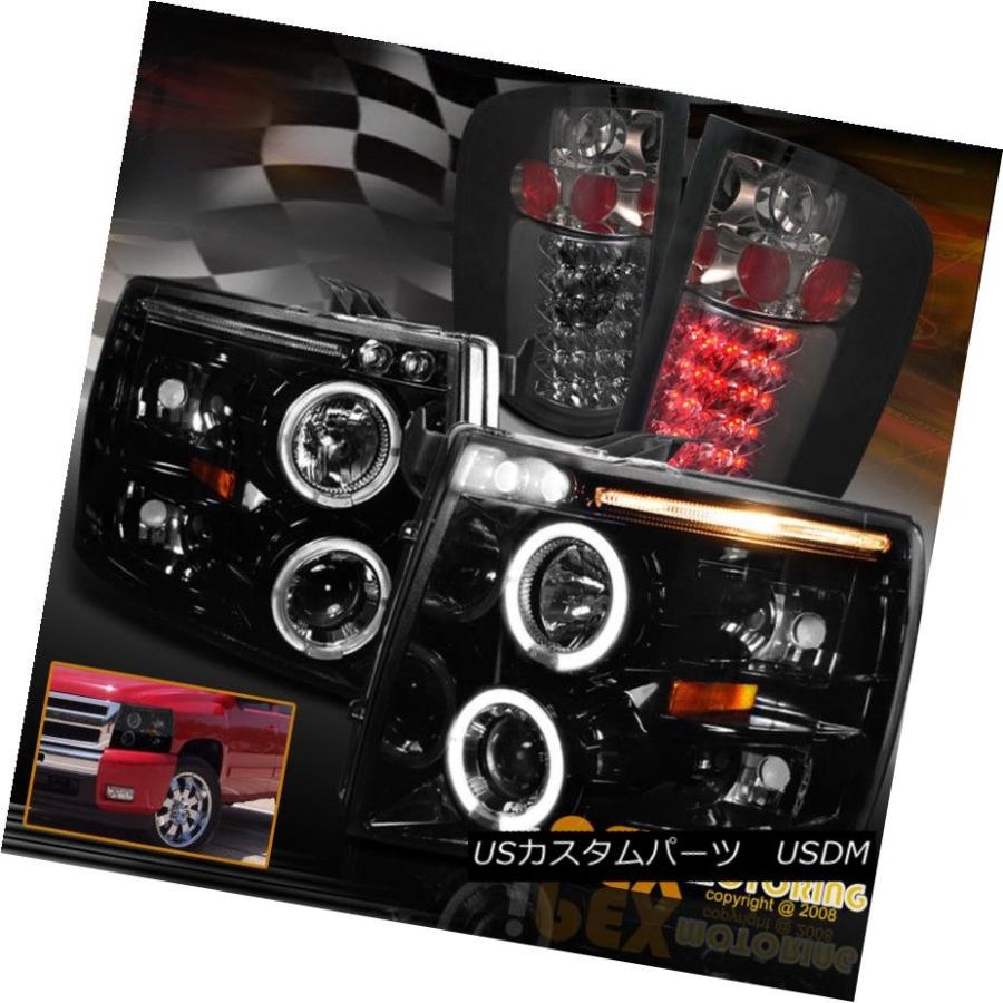 前照灯 07-14 Chevy Silverado Haloプロジェクターシャイニーブラックヘッドライト+ LEDテールライトスモーク 07-1 車、バイク、自転車-自動車