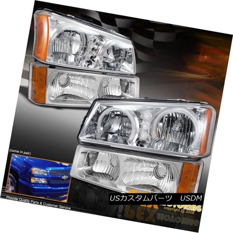 前照灯 2003-2006 Chevy Silverado 1500 2500 3500 Halo LED前照灯+知らせ \u003c/ 車、バイク、自転車-自動車-ライト、レンズ
