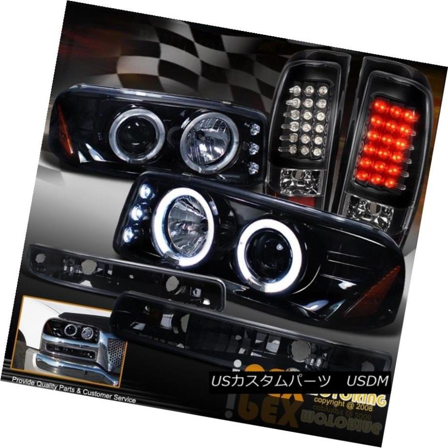 前照灯 2004-2006 GMC Sierraデュアルヘイロープロジェクターシャイニーブラックヘッドライト+ LEDテールランプ 2004-2