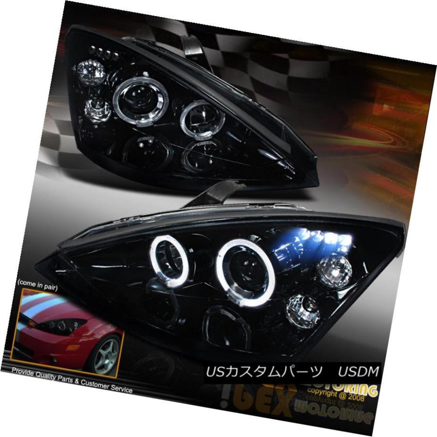 ヘッドライト 2000-2004フォードフォーカスデュアルヘイロープロジェクターLEDヘッドライト（シャイニーブラック） 2000-2004 Ford