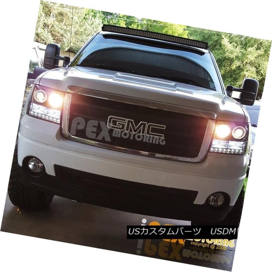 ヘッドライト 07-13 GMC Sierra Haloプロジェクター用シャイニーブラックヘッドライト+ LEDブラックテールライト For 07-1の画像