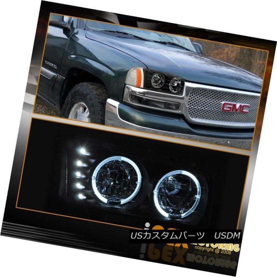 ヘッドライト 1999-2003 GMC Sierra 1500 2500 Halo LEDブラックヘッドライト+ LEDスモークテールライト 199の画像