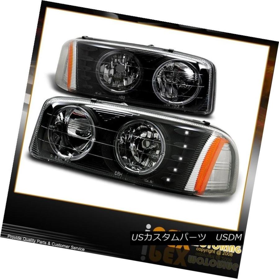 ヘッドライト 1999-2003 GMC Sierra 1500 2500 Halo LEDブラックヘッドライト+ LEDスモークテールライト 199の画像