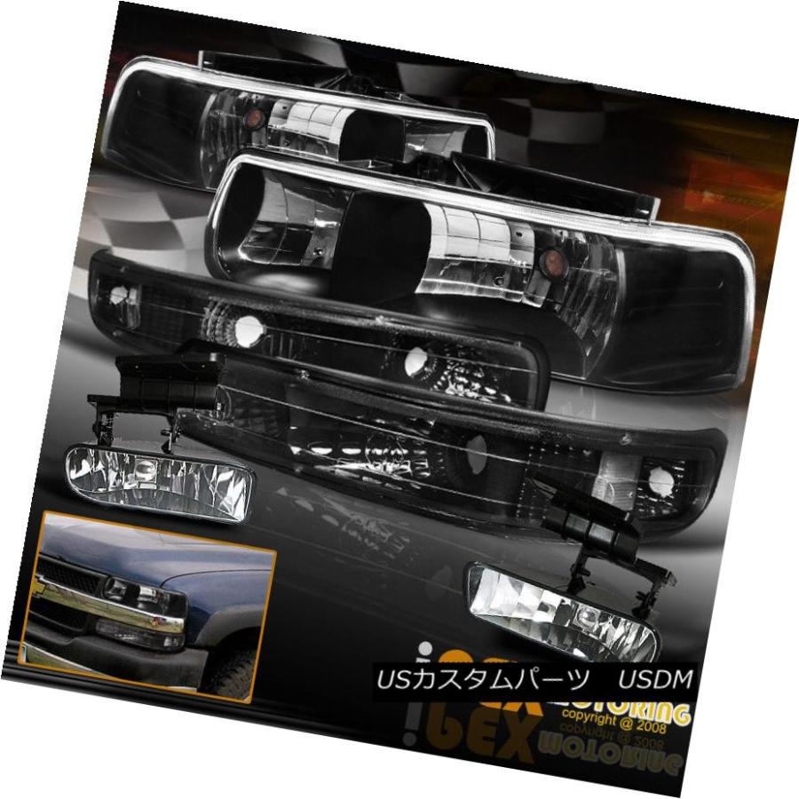 ヘッドライト シボレータホシルバラード郊外ブラックユーロヘッドライトW /バンパーシグナル+フォグ Chevy Tahoe Silverado Sub