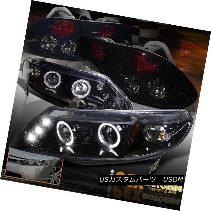 ヘッドライト 光沢ジェット黒2006-2011ホンダシビック4DRハロープロジェクターヘッドライト+テールライト Gloss Jet Black 20