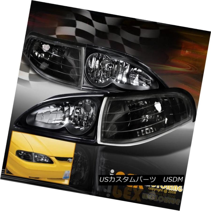 ヘッドライト 1994-1998 Ford Mustang GT SVTコブラV6ブラックヘッドライト+コーナー信号ライト 1994-1998 For