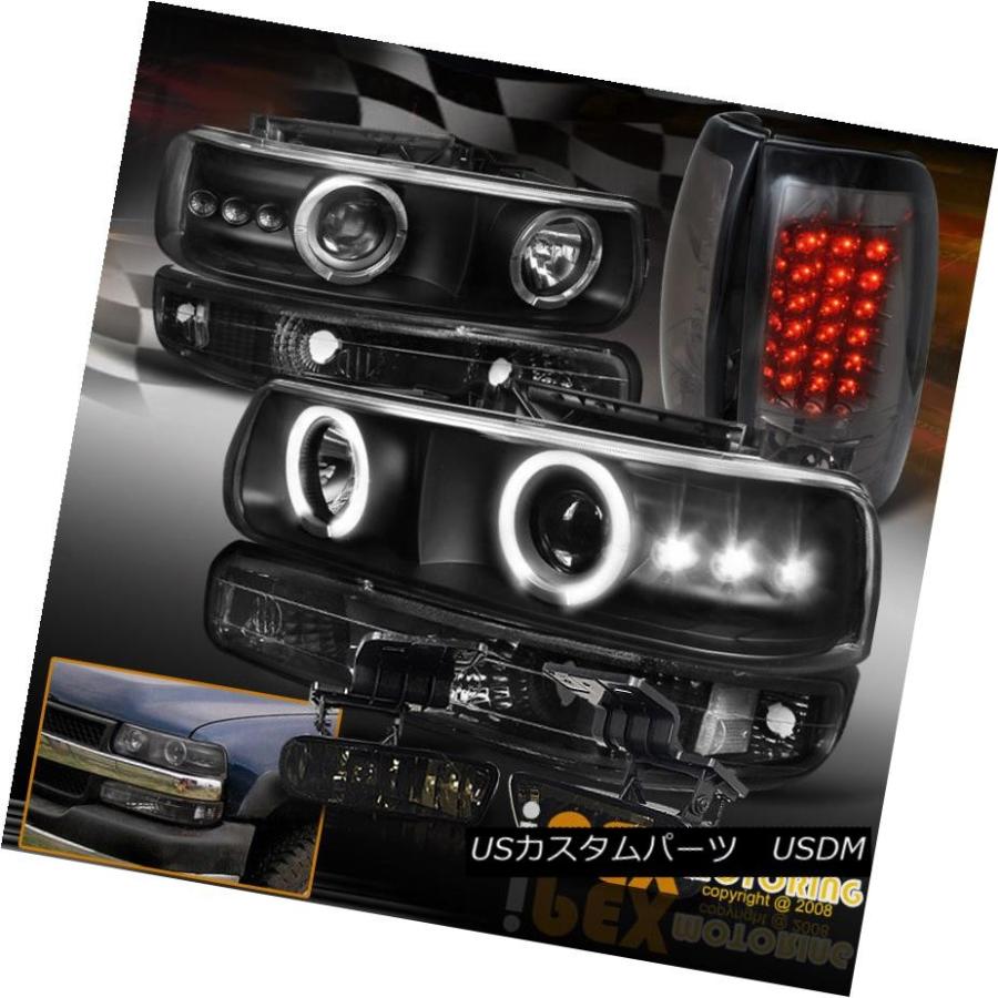 ヘッドライト 99-02シボレーシルバラードプロジェクターブラックヘッドライトスモークLEDテールライトフォグライト 99-02 Chevy Silv