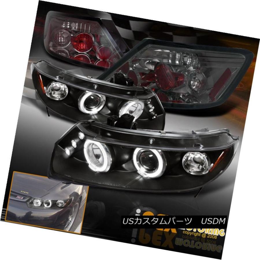 ヘッドライト 2006-2011 Honda Civic 2Dr HaloプロジェクターLEDブラックヘッドライト+煙テールライト 2006-2011