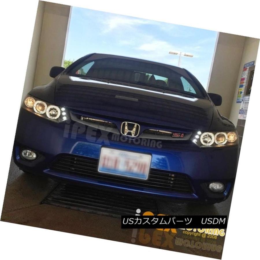 ヘッドライト 2006-2011 Honda Civic 2Dr HaloプロジェクターLEDブラックヘッドライト+煙テールライト 2006-2011の画像