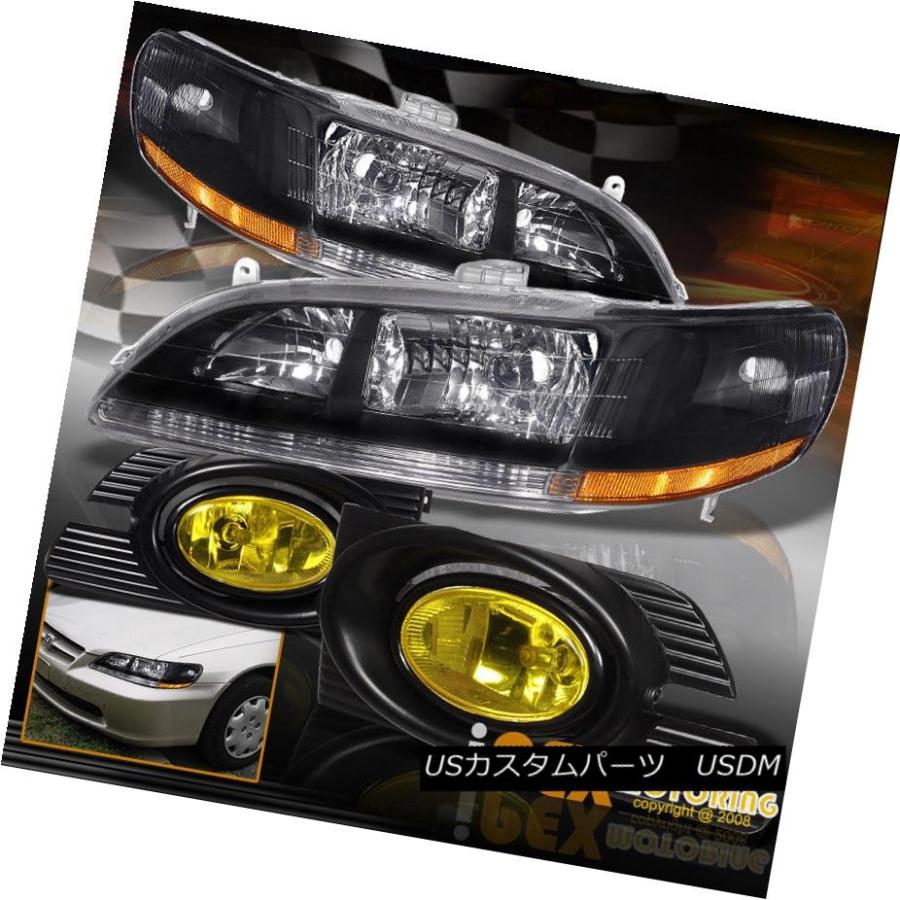 ヘッドライト 2001-2002ホンダアコード4DrセダンJDMブラックヘッドライトW /イエローフォグライトキット 2001-2002 Honda