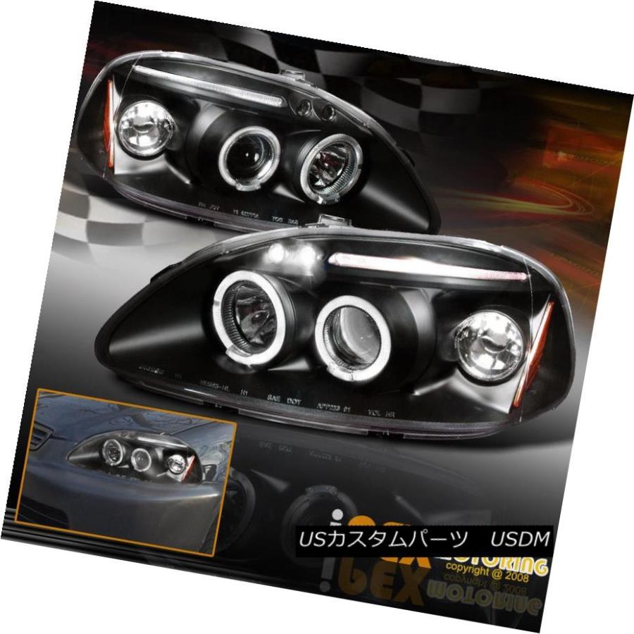 前照灯 JDM黒いことホンダ1996 1997 1998シビックハローズプロジェクターブラックLED前照灯 JDM Black Honda ライト、レンズ-その他ライト-車、バイク、自転車