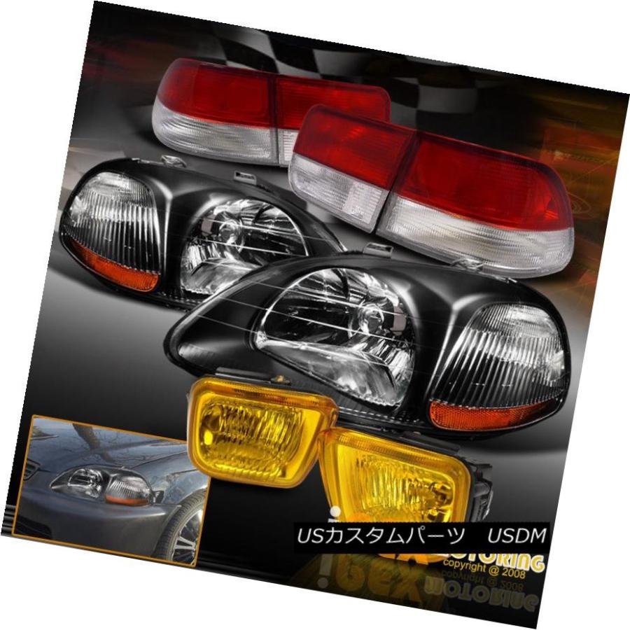 ヘッドライト 1996-1998 Honda Civic 2Dr EK JDMブラックヘッドライト+イエローフォグライト+テールライト 1996-19