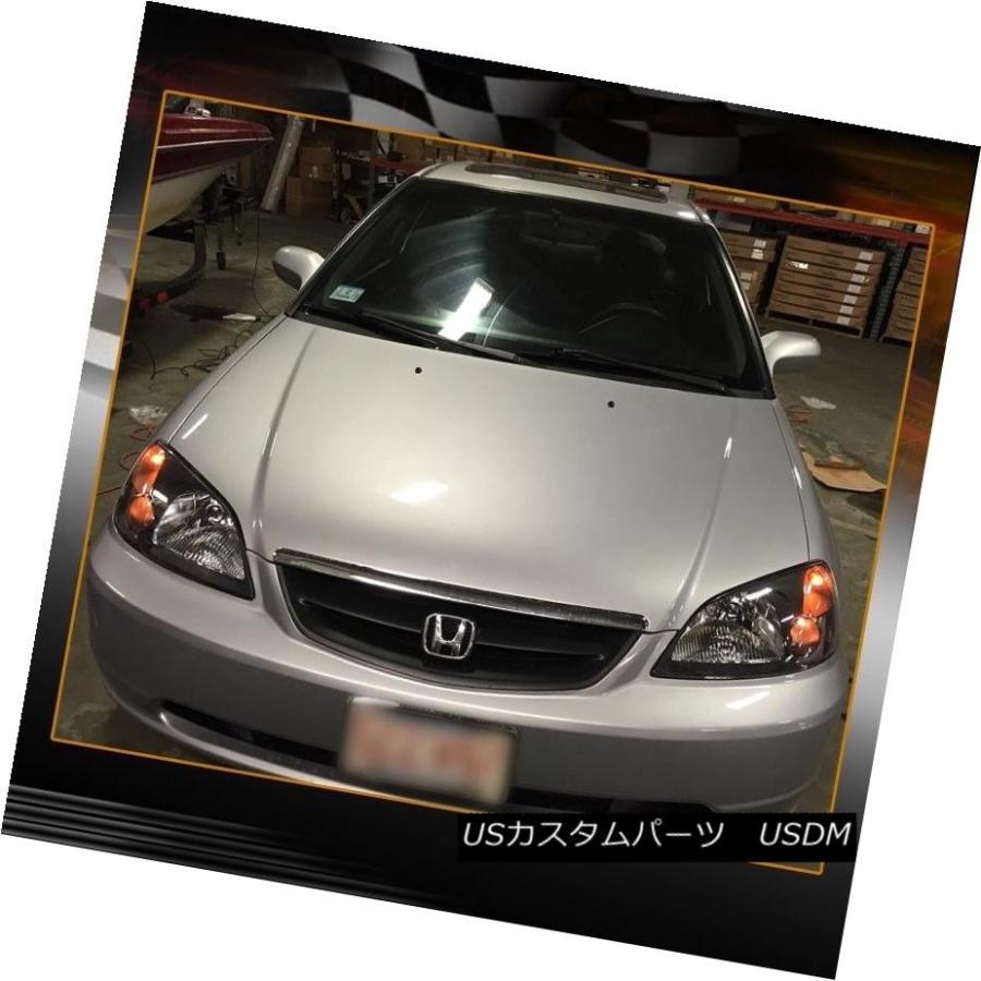 ヘッドライト 2001-2003ホンダシビックJDMブラックヘッドライト+イエローバンパーフォグライト用4PCコンボ 4PC Combo For 20の画像