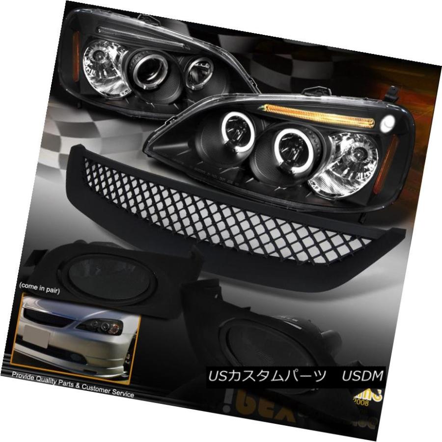 前照灯 2001-2003 Honda Civic HaloプロジェクターブラックヘッドライトW /スモークフォグライト+小料理屋 2001-20 その他ライト-ライト、レンズ-自動車