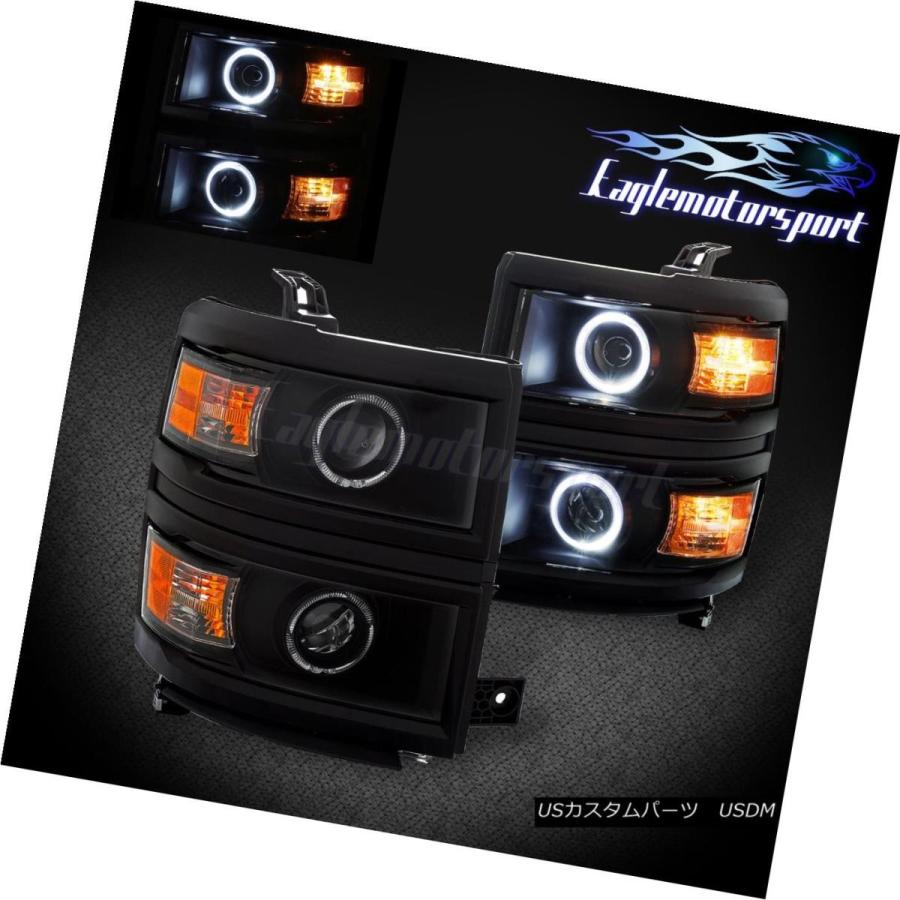 前照灯 [デュアルLED月暈] 2014 2015シボレーシルバラード1500ブラックプロジェクターヘッドライト [Dual LED Halo