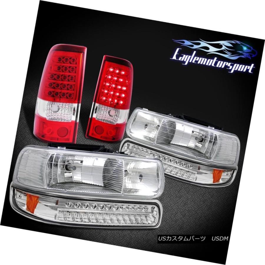 ヘッドライト CHROME CRYSTAL HEADLIGHTS 99-02シルバー/ LEDバンパー/レッドクリアLEDテールランプ CHROME