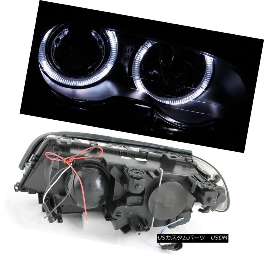 ヘッドライト 2000-2003 BMW E46 2DRブラックハロープロジェクターヘッドライト+レッドスモークテールライトセット 2000-2003の画像